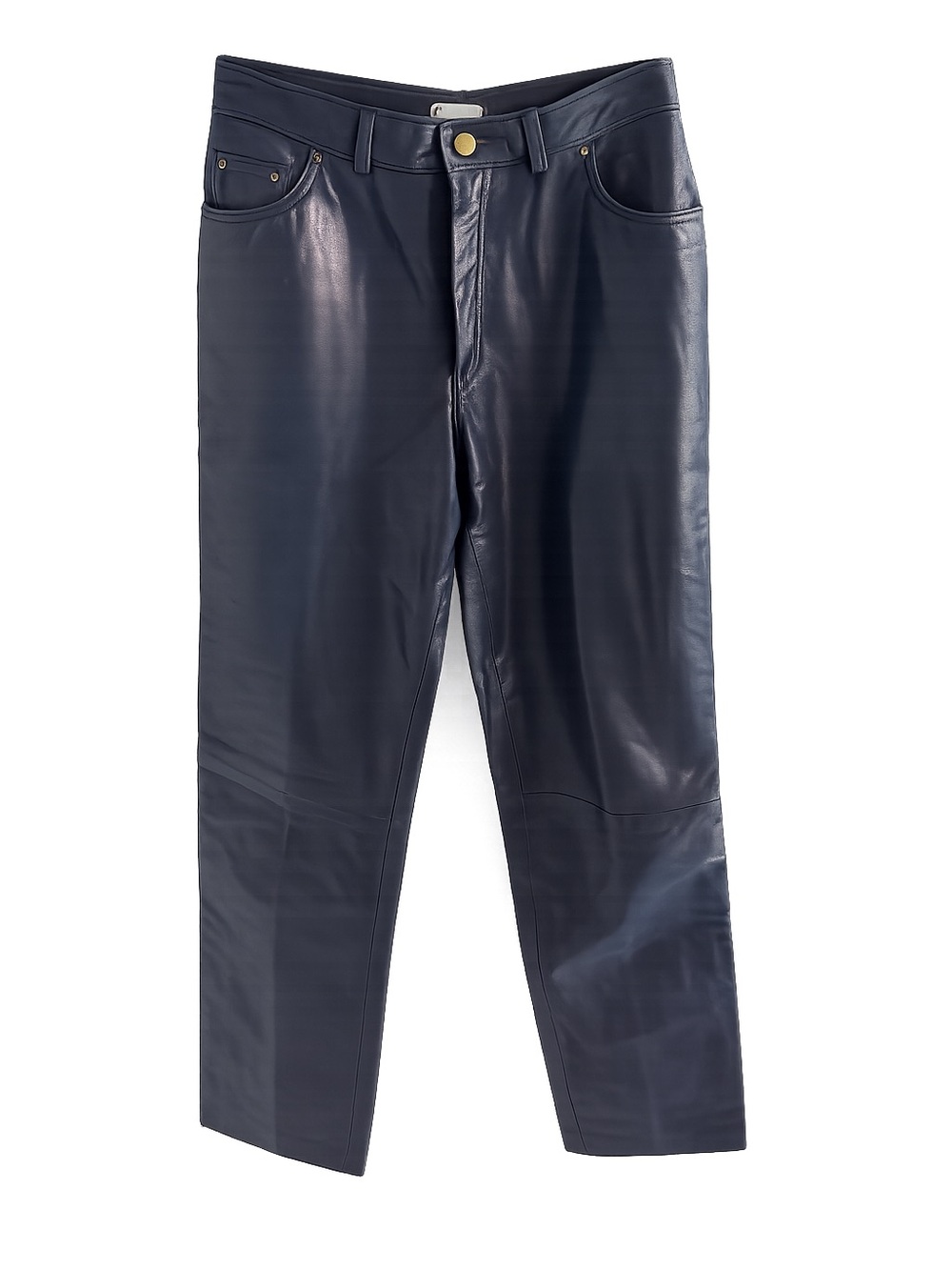 Vintage French Navy Blue Leather Boyfriend Fit Pants - Lined - Size 30